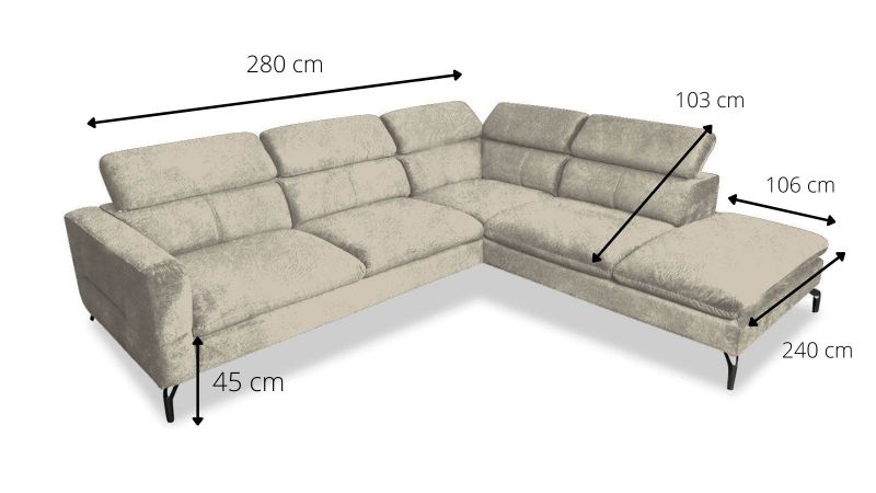 Canapé angle à droite ALÈS avec têtières amovibles schéma
