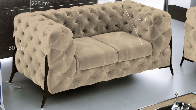 Canapé 2,5 places CASSIS BIS design Chesterfield avec pieds hauts noir schéma