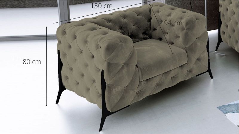 Fauteuil CASSIS BIS design Chesterfield avec pieds hauts noir schéma
