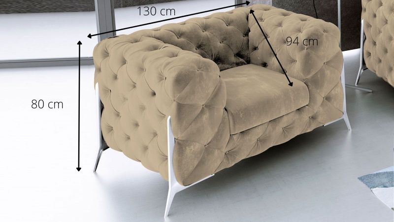 Fauteuil CASSIS BIS design Chesterfield avec pieds hauts argent schéma