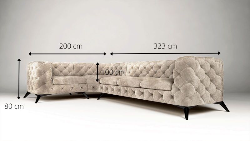 Canapé angle à gauche CASSIS design Chesterfield (3+1) avec pieds noir schéma
