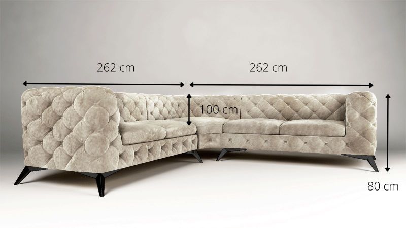 Canapé angles symétriques CASSIS design Chesterfield (2+2) avec pieds noir schéma