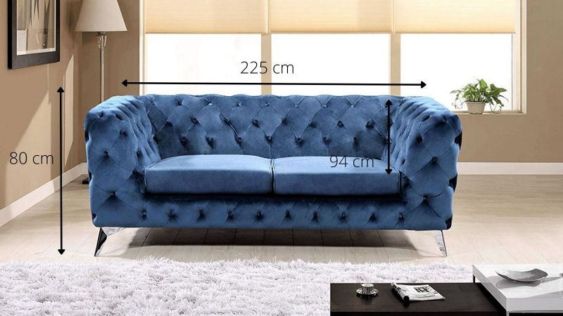 Canapé 2,5 places CASSIS design Chesterfield avec pieds argent schéma