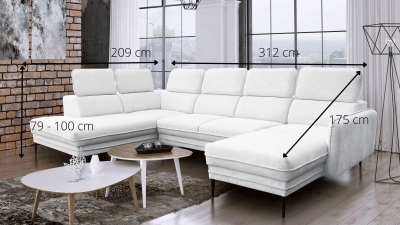 Canapé panoramique JUVIGNAC Terminal méridienne droite avec têtières schéma