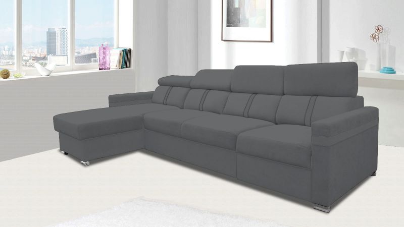 Sofa angle MALAGAS Maxi méridienne à gauche avec têtières réglables gris