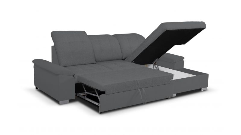 Divan MONTPELLIER gris méridienne à droite avec dos avance - recule convertible avec coffre