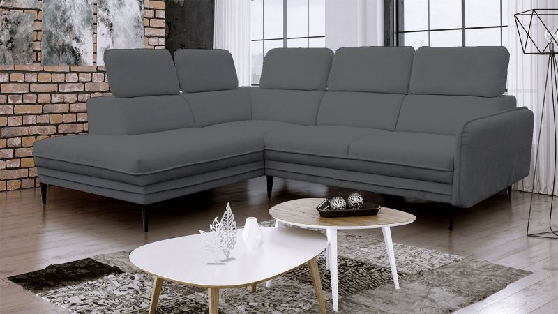 Canapé d'angle à gauche JUVIGNAC Terminal avec têtières gris