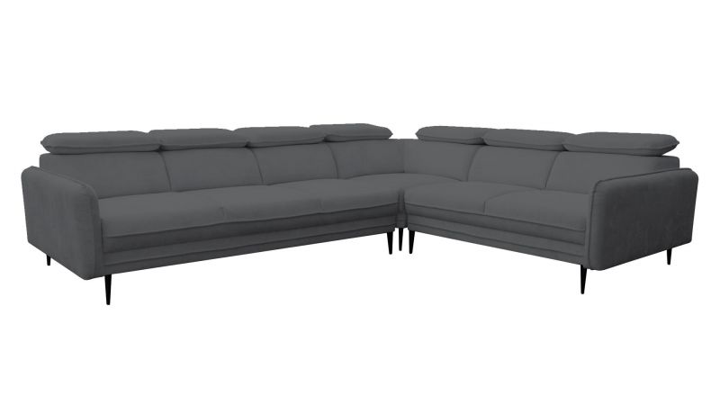 Sofa JUVIGNAC gris d'angle à droite Terminal avec têtières