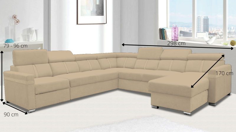 Canapé panoramique MALAGAS XXL relax convertible avec têtières réglables schéma