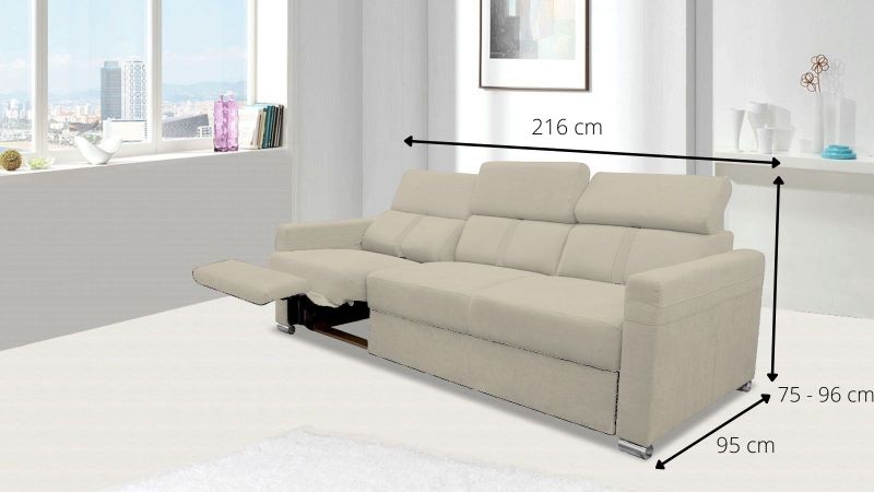 Canapé 3 places MALAGAS relax avec têtières réglables schéma