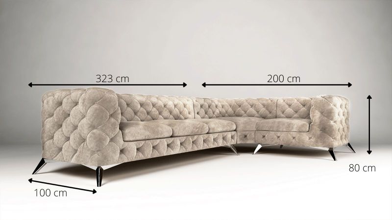 Canapé angle à droite CASSIS design Chesterfield (3+1) avec pieds argent schéma