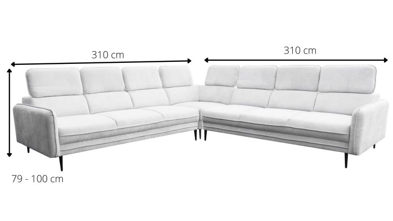 Canapé angle symétrique JUVIGNAC XL avec têtières schéma