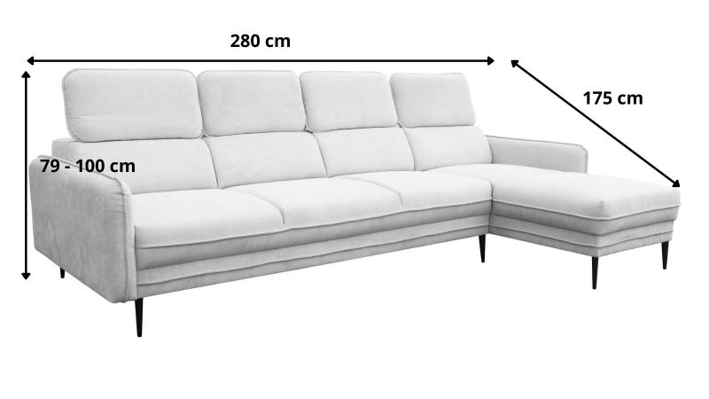 Canapé d'angle JUVIGNAC XL méridienne à droite avec têtières schéma