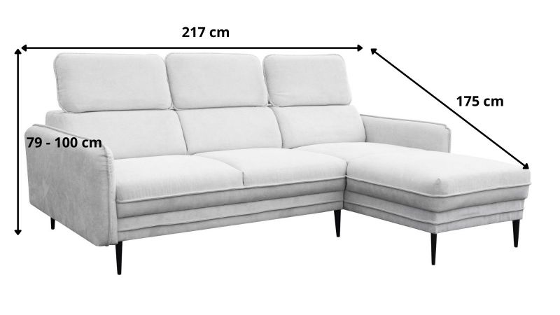 Canapé d'angle JUVIGNAC méridienne à droite avec têtières schéma