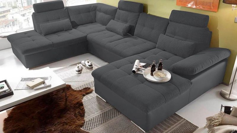 Divan MAUGUIO convertible Gris méridienne à droite panoramique