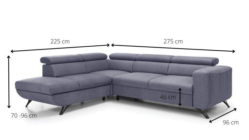 Canapé d'angle gauche AUBORD convertible avec coffre schéma