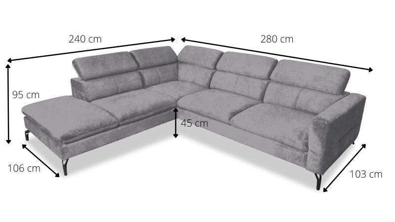 Canapé angle ALÈS avec têtières amovibles schéma