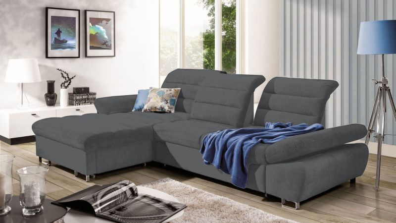 Canapé d'angle à gauche ROUSSILLON convertible avec assises coulissantes et coffre