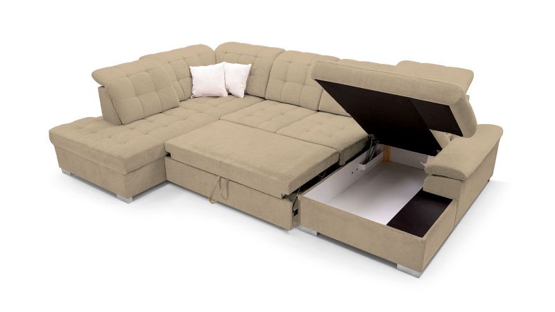 Canapé panoramique MONTPELLIER XL méridienne à droite avec dos avance - recule