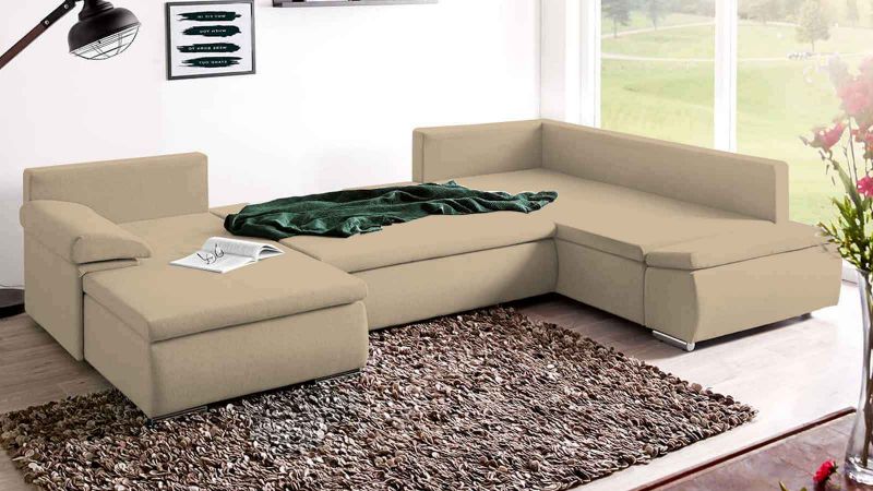 Canapé panoramique ALBI méridienne à gauche convertible avec coffre - GAMME PROMO