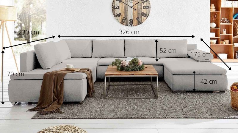 Canapé panoramique ALBI méridienne à gauche convertible avec coffre - GAMME PROMO