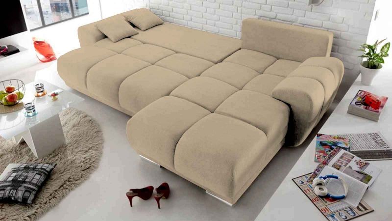 Canapé d'angle à droite ARCACHON convertible beige nude