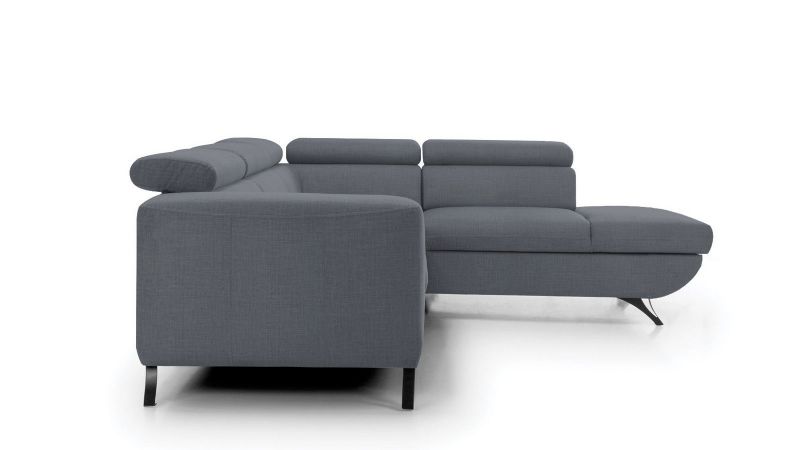 Canapé gris acier d'angle à droite AUBORD convertible avec coffre
