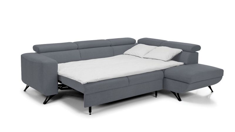 Canapé d'angle à droite gris acier AUBORD convertible avec coffre