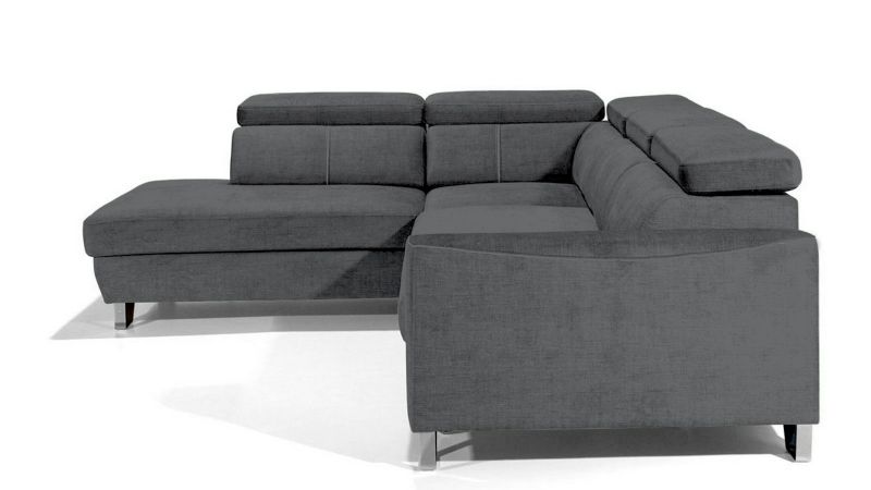 Sofa d'angle gauche AVEZE Terminal convertible avec têtière et coffre gris sidéral