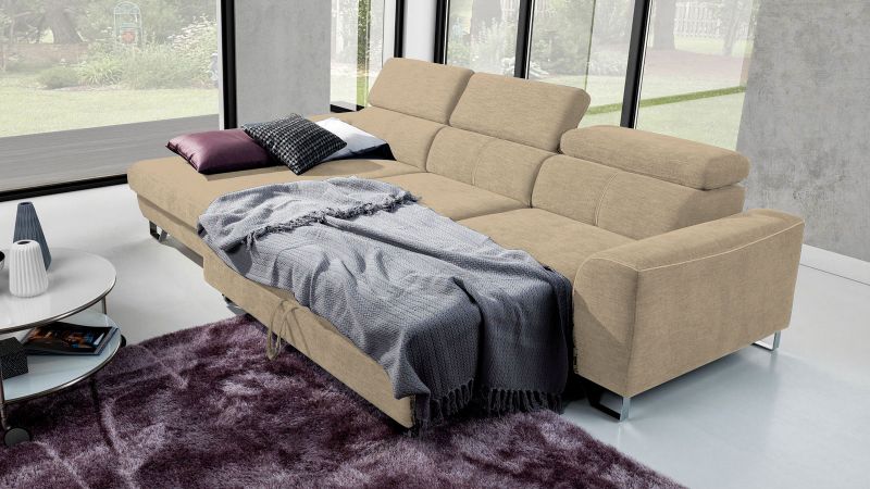 Canapé d'angle gauche AVEZE convertible avec têtière et coffre