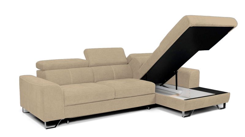 Canapé d'angle droite AVEZE convertible avec têtière et coffre