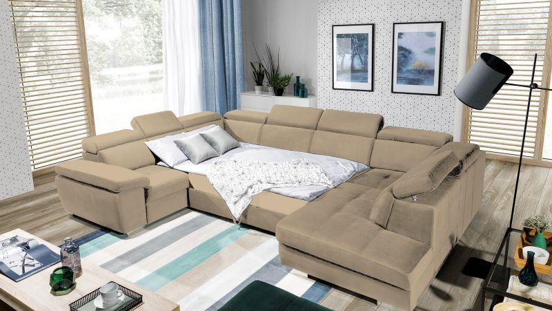 Canapé panoramique ROUET méridienne à droite convertible avec coffre