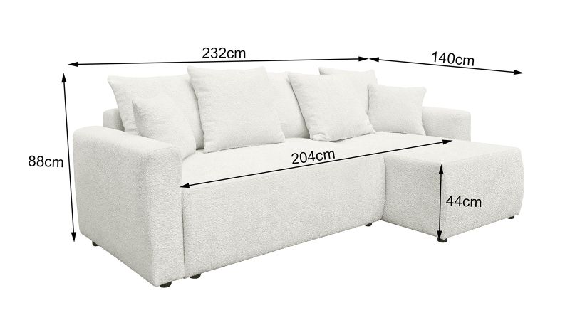 Canapé THOLONET méridienne à droite convertible avec coussins