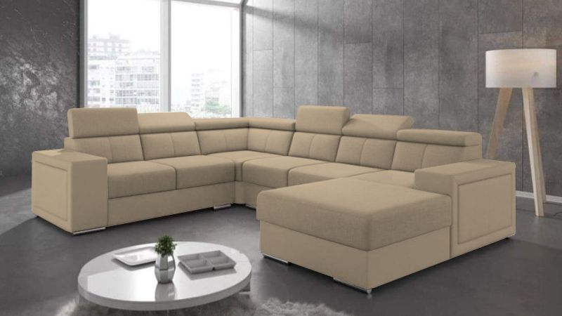 Canapé panoramique CAISSARGUES convertible méridienne à droite avec têtières