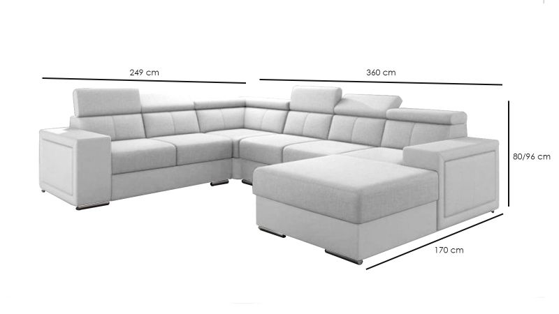 Canapé panoramique CAISSARGUES convertible méridienne à droite avec têtières