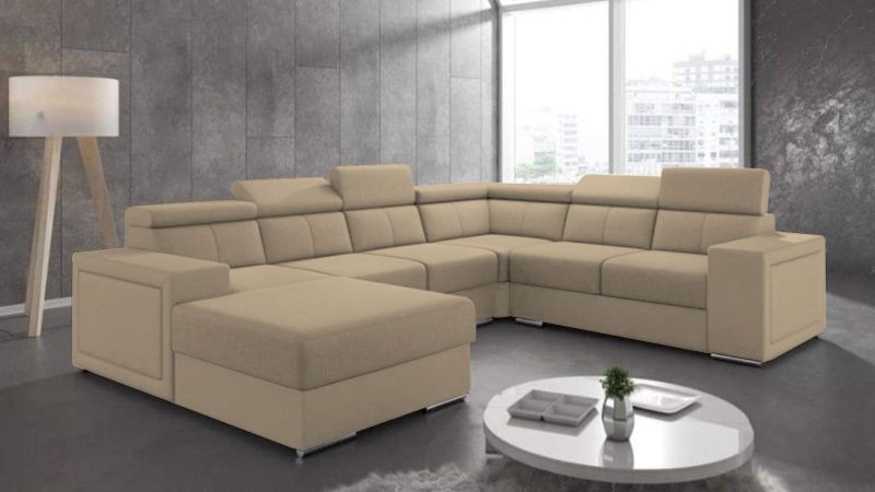 Canapé panoramique CAISSARGUES méridienne à gauche avec têtières