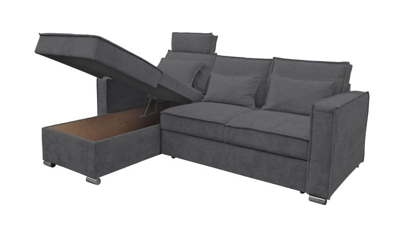 Canapé méridienne à gauche PALAVAS convertible avec coffre et têtières inclinables