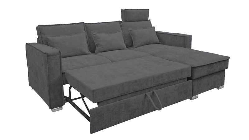 Canapé méridienne à droite PALAVAS convertible avec coffre et têtières inclinables