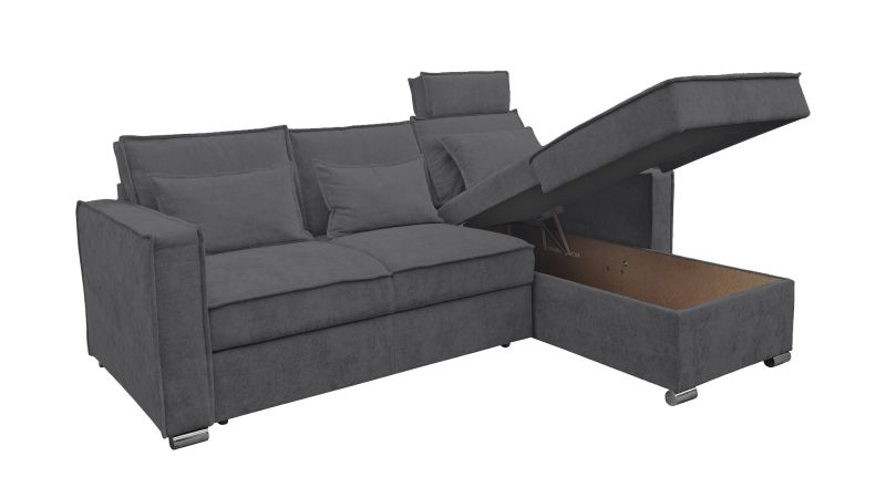 Canapé méridienne à droite PALAVAS convertible avec coffre et têtières inclinables