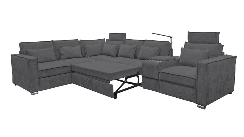 Canapé terminal à gauche PALAVAS XL convertible avec bar coffre et têtières