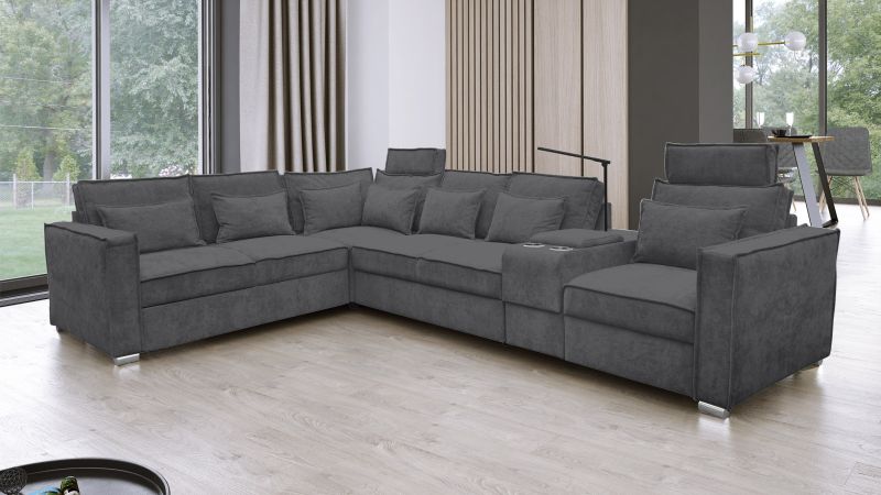 Canapé terminal à gauche PALAVAS XL convertible avec bar coffre et têtières