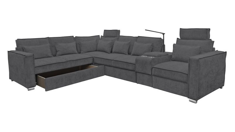 Canapé terminal à gauche PALAVAS XL convertible avec bar coffre et têtières