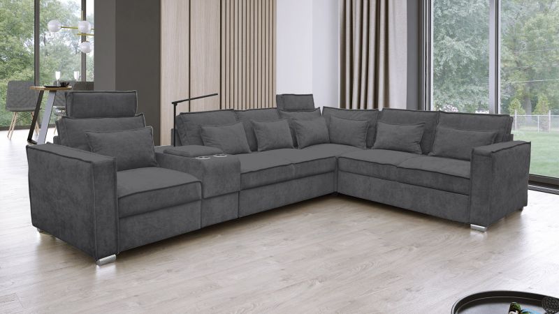 Canapé terminal à droite PALAVAS XL convertible avec bar coffre et têtières