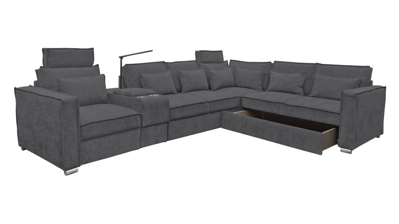 Canapé terminal à droite PALAVAS XL convertible avec bar coffre et têtières