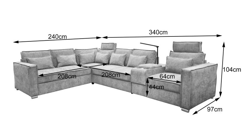 Canapé terminal à gauche PALAVAS XL convertible avec bar coffre et têtières
