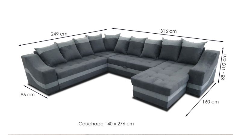 Canapé panoramique réversible LODEVE convertible avec coussins et coffre