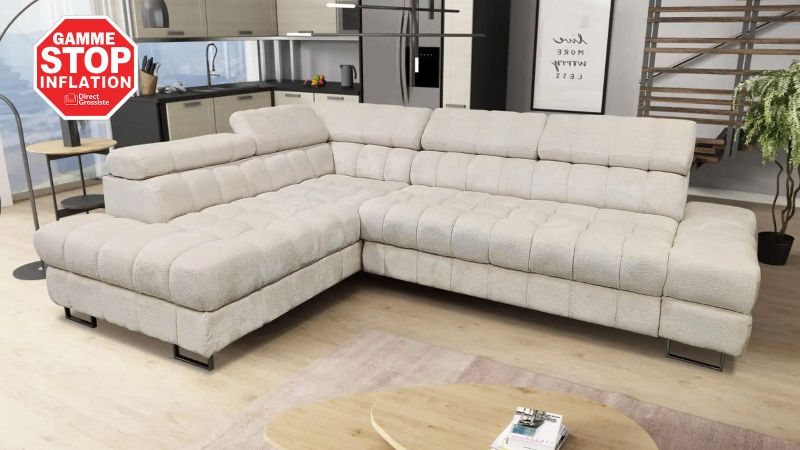 Canapé ANDUZE BIS convertible avec coffre et têtières réglables angle à gauche - GAMME OFFRE SPECIALE