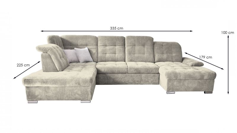 Canapé panoramique MONTPELLIER BIS méridienne à gauche avec dos avance - recule - GAMME OFFRE SPECIALE