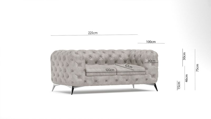 Canapé 2,5 places CASSIS design Chesterfield avec pieds noirs