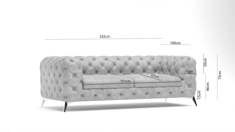 Canapé 3 places CASSIS design Chesterfield avec pieds or